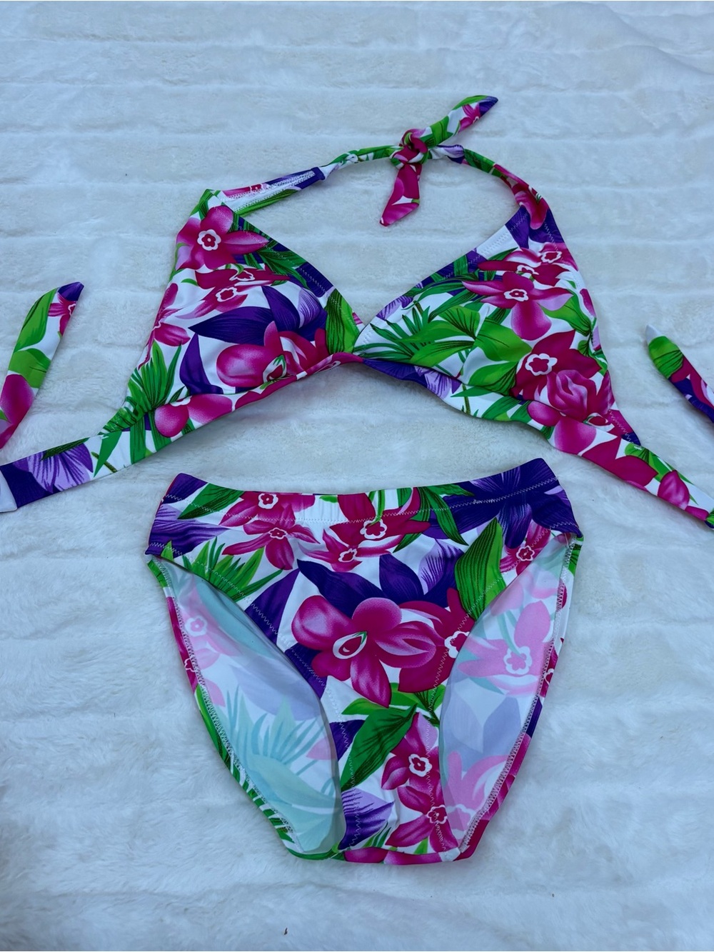 Women’s Bikini Floral Halter Bikini Set - Pink & Green